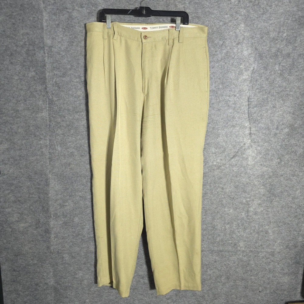 Tommy Bahama Relax Pants Mens 38 Tan 100% Silk Pleated Front Straight Leg Resort